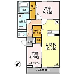 グラード 3階2LDKの間取り