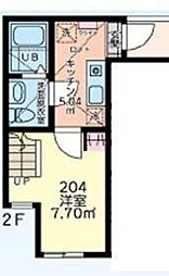 仮シティハイツ三田 2階1Kの間取り
