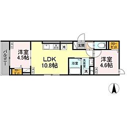 セレスティア栗原 2階2LDKの間取り