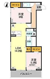 川口市大字里アパート 2LDKの間取図画像