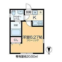 EXENTIA ROKUCHO 1階1Kの間取り