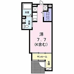 インハーリット 1階ワンルームの間取り