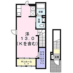 グラン　レーヴ 2階ワンルームの間取り