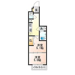 エステムコート京都二条 2階1LDKの間取り