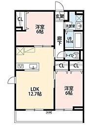 Ｌａ Ｌｉｂｅｌｌｕｌｅ 二本榎 2階2LDKの間取り