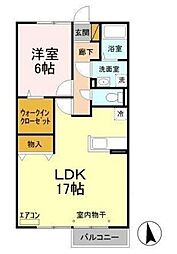 コモド八ヶ崎 Ａ・ＢA202 2階1LDKの間取り