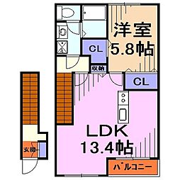 ハイツシェーンＶ 2階1LDKの間取り