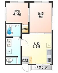 パレス横尾 2DKの間取図画像