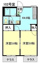 グランメール B棟 1階2Kの間取り