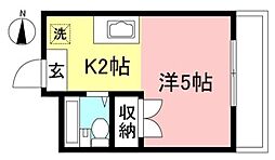 ＮＵＭＢＥＲ5サン・ＯＫＡＢＥ 4階1Kの間取り