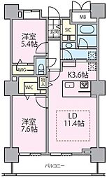 ロイヤルパークスタワー南千住 26階2LDKの間取り