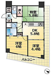 ライオンズマンション三宮フラワーロード 5階3DKの間取り