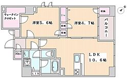 リヴシティ文京春日 9階2LDKの間取り
