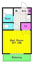 エコーバレー関口 2階1Kの間取り