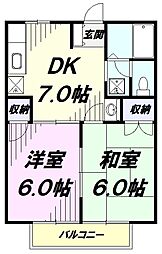 プラムヒルサワダ 2階2DKの間取り