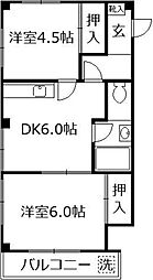 エレガンス旭町マンション 2階2DKの間取り