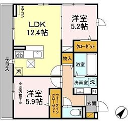 ソラーレ 1階2LDKの間取り