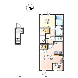 JR横浜線 町田駅 バス19分 忠生二丁目停下車 徒歩3分の賃貸アパート 2階1LDKの間取り