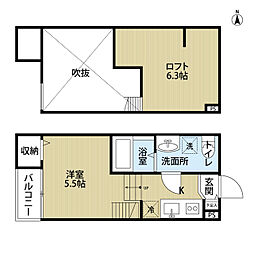 阪急神戸本線 園田駅 徒歩12分の賃貸アパート 2階1Kの間取り
