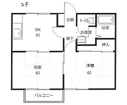 福森ハイツ 2階2DKの間取り