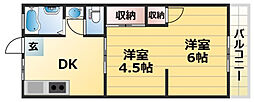 シャトー第10神戸 2DKの間取図画像