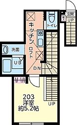 ブルームタウン 2階1Kの間取り