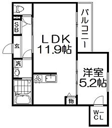 シエーナ楠葉ジェミオス 2階1LDKの間取り