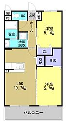 レリアテラス川内南 3階2LDKの間取り