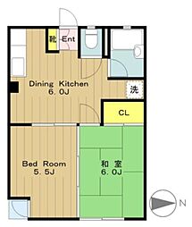 ヨークローズ 4階2DKの間取り