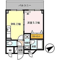 南海線 住ノ江駅 徒歩5分の賃貸マンション 3階1DKの間取り