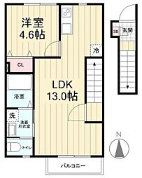 クレール 2階1LDKの間取り