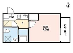 オウルージュ鶴橋 1Kの間取図画像