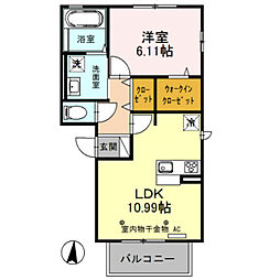 コスモスA 1LDKの間取図画像