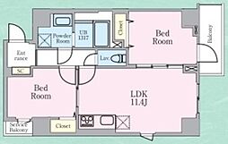東京メトロ半蔵門線 三越前駅 徒歩7分の賃貸マンション 9階2LDKの間取り