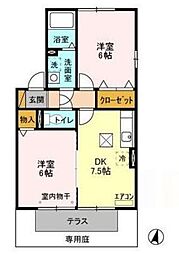 フレシール B棟 1階2DKの間取り