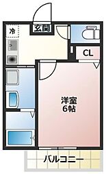 メルディア黄金町 2階1Kの間取り