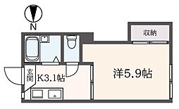レークヒル 1階1Kの間取り