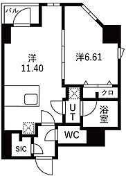 トラディス森下 2階1LDKの間取り