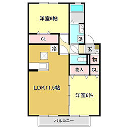 アムール万々B 2LDKの間取図画像