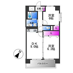 ラ・フォーレ久宝園 2DKの間取図画像