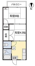 ハイムむさしの 1階2Kの間取り