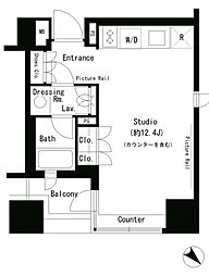 パークアクシス溜池山王 6階ワンルームの間取り