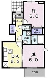 ミルトIV 1階2DKの間取り