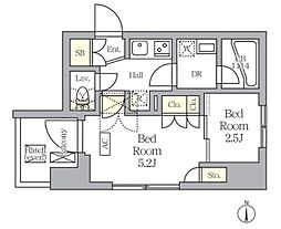 アジールコート王子 7階2Kの間取り