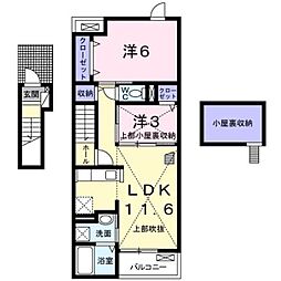 アムール琴3 2階2LDKの間取り