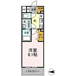 D-room早稲田 3階1Kの間取り