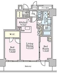 ザ・タワー十条 28階2LDKの間取り