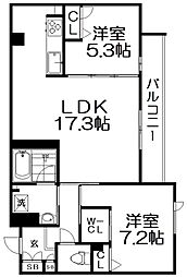 シャーメゾン　ケイティーエムサード 3階2LDKの間取り