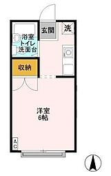 グリーンプラザ A 1階ワンルームの間取り