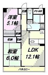 壽ビル 5階2LDKの間取り
